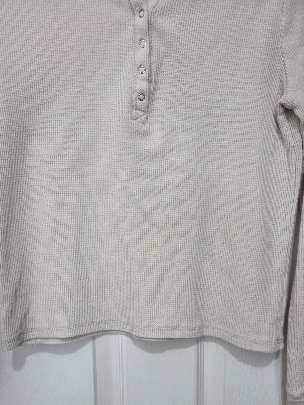 Children's Place Waffle Knit Cotton Blend Henley Long Sleeve Cream Top Size XXL - Picture 3 of 9